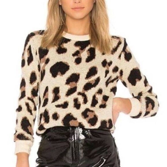 Lovers and Friends Metallic Leopard Tan Pullover Sweater Crew Neck Size XS - Picture 1 of 8